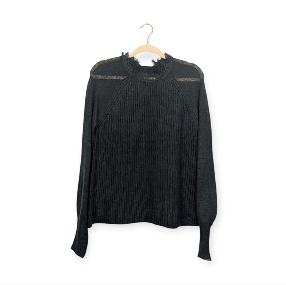 Anthropologie Amadi Sweater S Green Ribbed Long Sleeve Frayed Hem Casual NWT
